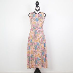 Vintage Jonathan Logan Vase Floral Print Sun Dress With Belt